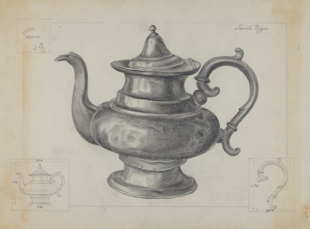 Pewter Teapot by Janet Riza (American, active c. 1935), 16X12"(A3)Poster Print