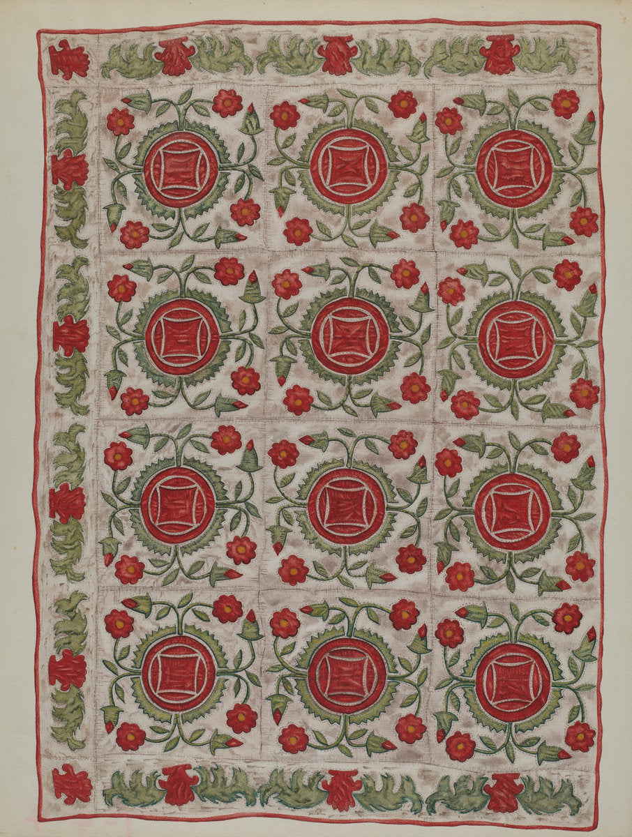 Applique Quilt by Mildred E. Bent (American, active c. 1935), 16X12"(A3)Poster Print