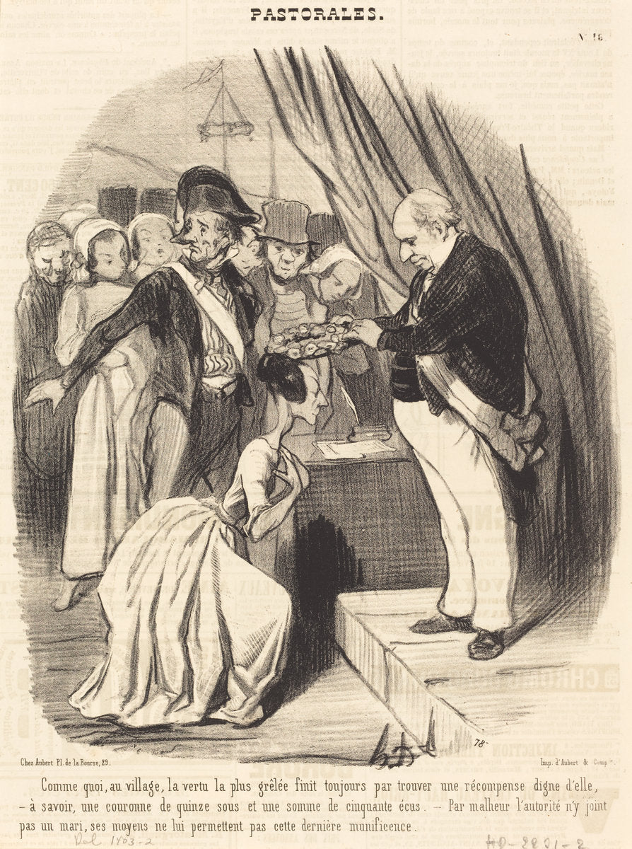 Comme quoi, au village, la vertu la plus grêlée... by Honoré Daumier (French, 1808 - 1879), 16X12"(A3)Poster Print