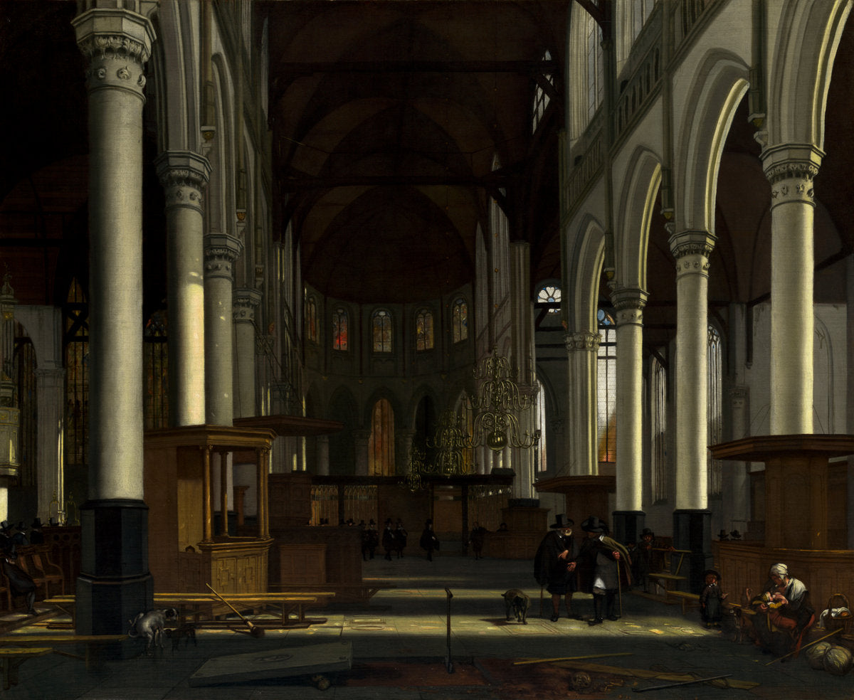 The Interior of the Oude Kerk, Amsterdam by Emanuel de Witte (Dutch, c. 1616 - 1691/1692), 16X12"(A3)Poster Print