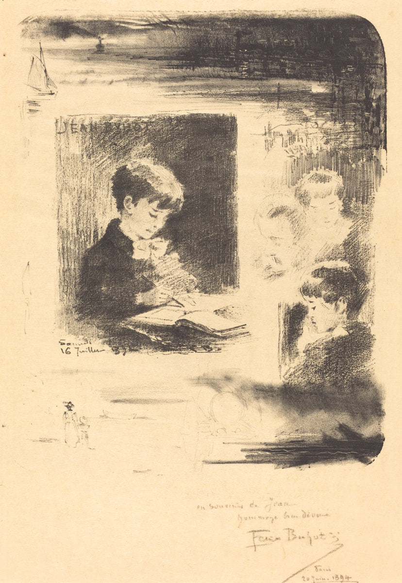 Enfant Dessinant (Child Drawing) by Félix-Hilaire Buhot (French, 1847 - 1898), 16X12"(A3)Poster Print