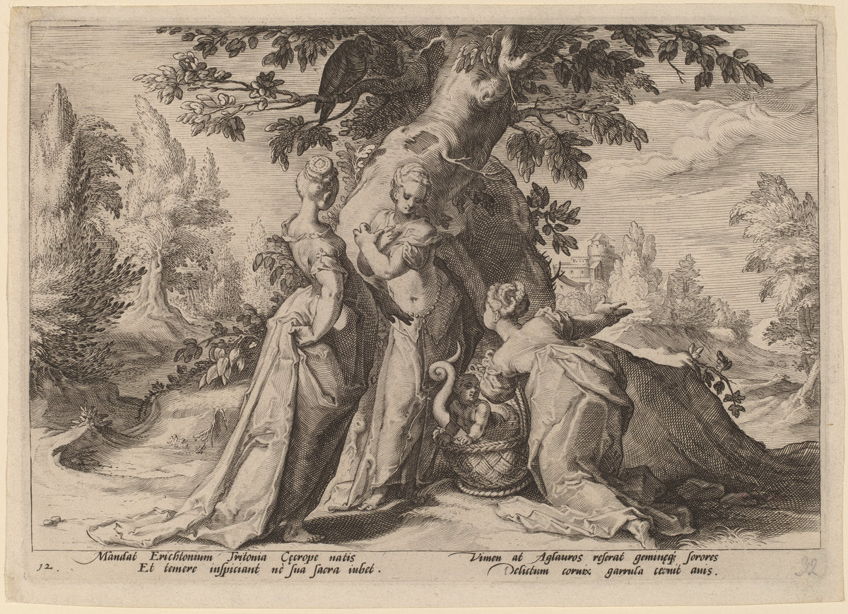 1590 by Dutch 16th Century, after Hendrik Goltzius (The Daughters of Cecrops), 16X12"(A3)Poster Print