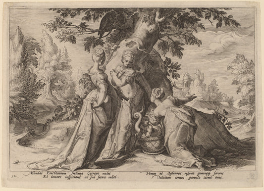 1590 by Dutch 16th Century, after Hendrik Goltzius (The Daughters of Cecrops), 16X12"(A3)Poster Print