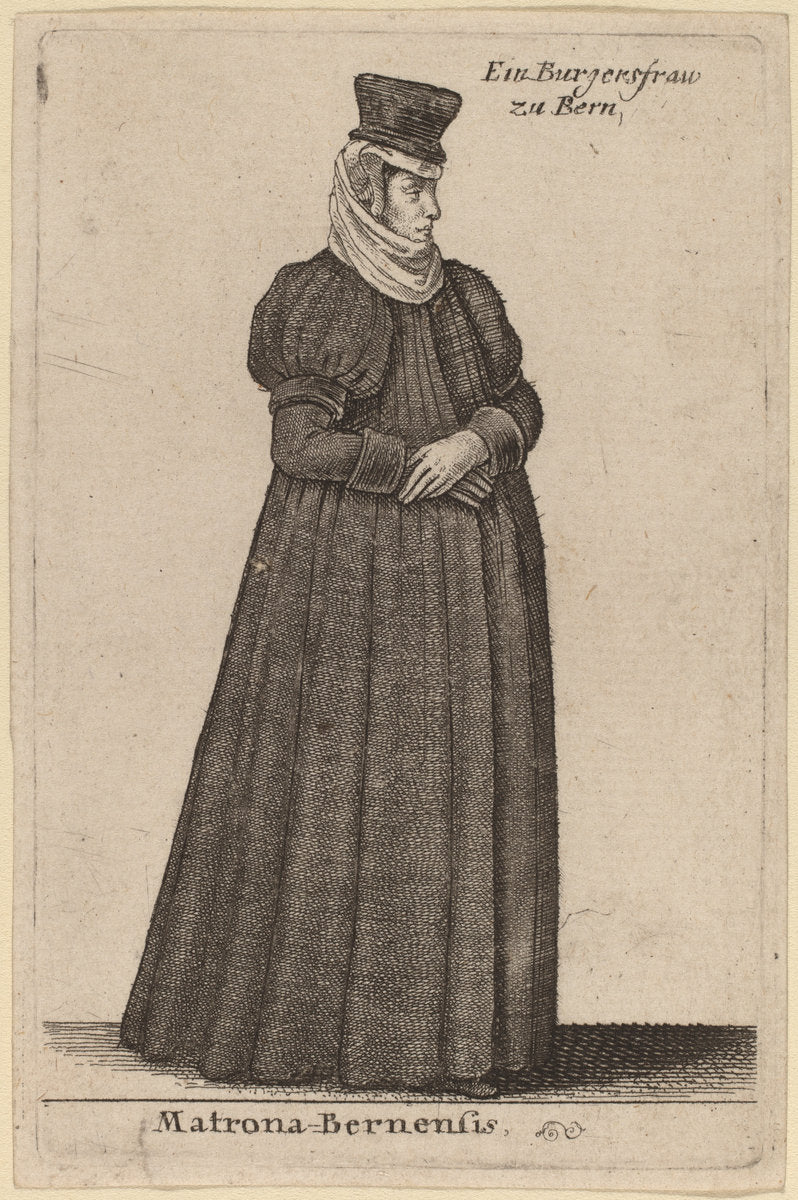 Matrona Bernensis by Wenceslaus Hollar (Bohemian, 1607 - 1677), 16X12"(A3)Poster Print