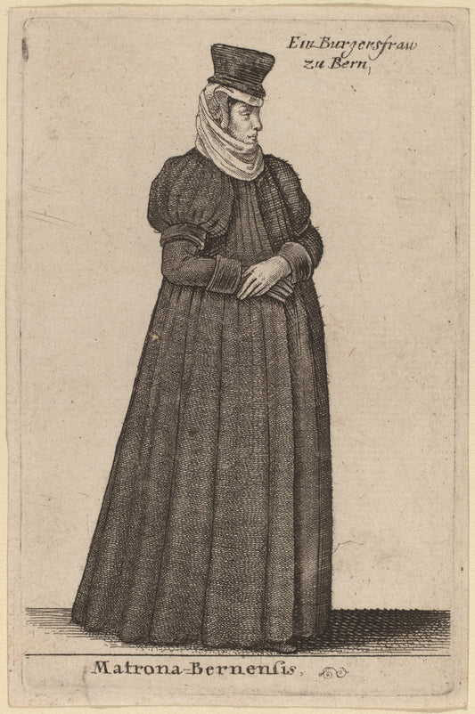 Matrona Bernensis by Wenceslaus Hollar (Bohemian, 1607 - 1677), 16X12"(A3)Poster Print