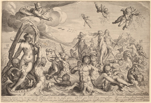 The Triumph of Neptune and Thetis by Jacob Matham, after Bartholomaeus Spranger (Dutch, 1571 - 1631), 16X12"(A3)Poster Print