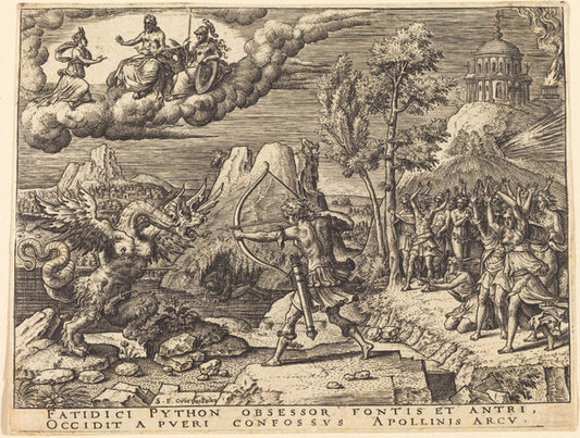 Apollo Killing Python by Etienne Delaune (French, 1518/1519 - 1583), 16X12"(A3)Poster Print