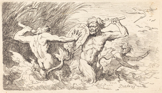 Battling Tritons by Christian Wilhelm Ernst Dietrich (German, 1712 - 1774), 16X12"(A3)Poster Print