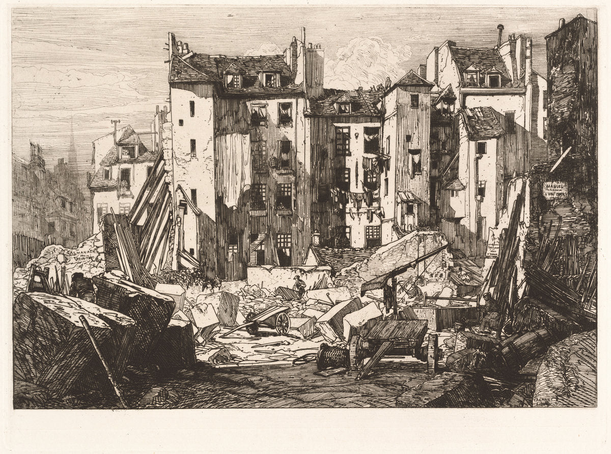 Demolition for the Opening of the rue des Ecoles (Demolitions pour le percement de la rue des Ecoles) by Maxime Lalanne (French, 1827 - 1886), 16X12"(A3)Poster Print