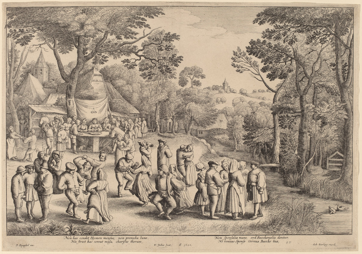 Rustic Wedding Dance by Wenceslaus Hollar after Jan Brueghel the Elder (Bohemian, 1607 - 1677), 16X12"(A3)Poster Print