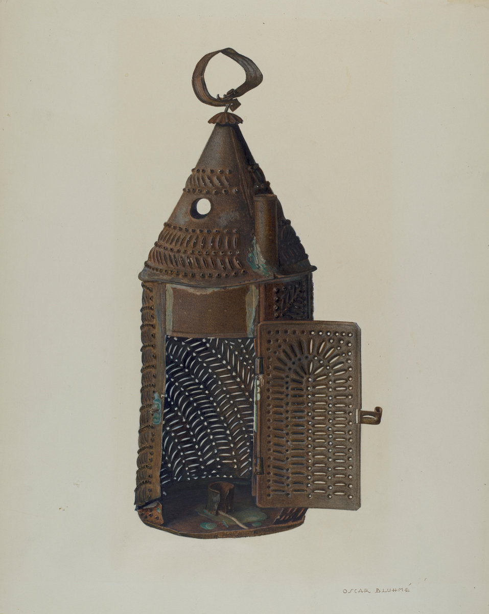 Perforated Tin Lantern by Oscar Bluhme (American, active c. 1935), 16X12"(A3)Poster Print