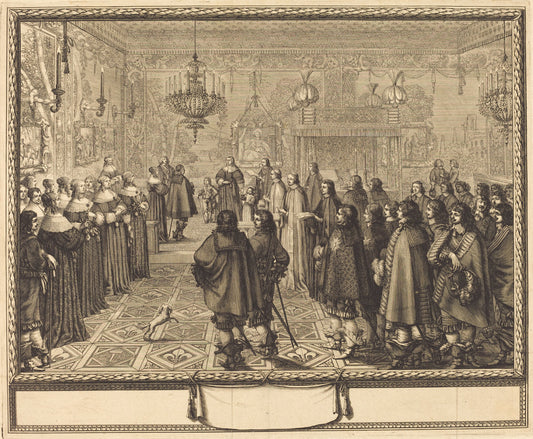 Ceremony of the Contract of Marriage between Vladislas IV, King of Poland, and LouiseMarie of Gonzaga, Princess of Mantua, at Fontainbleau by Abraham Bosse (French, 1602 - 1676), 16X12"(A3)Poster Print