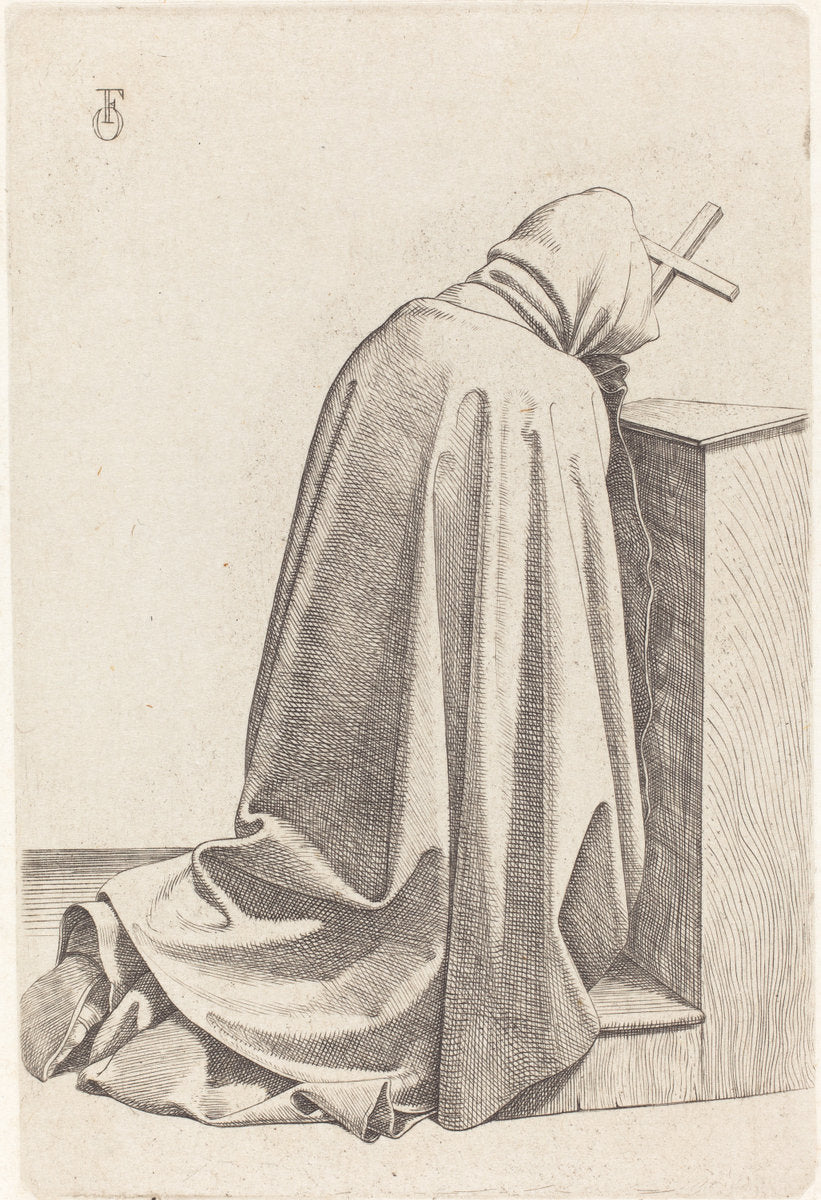 Praying Monk by Johann Friedrich Overbeck (German, 1789 - 1869), 16X12"(A3)Poster Print