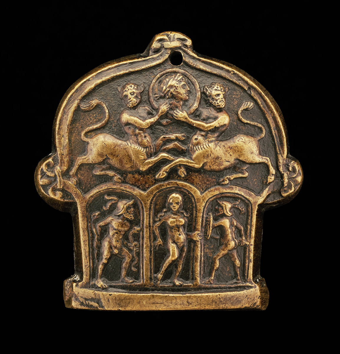 Part of a Sword Pommel (Centaur Supporting Medallion; Venus Flanked by Mars and Hercules) by Caradosso Foppa (Milanese, c. 1452 - 1526/1527), 16X12"(A3)Poster Print
