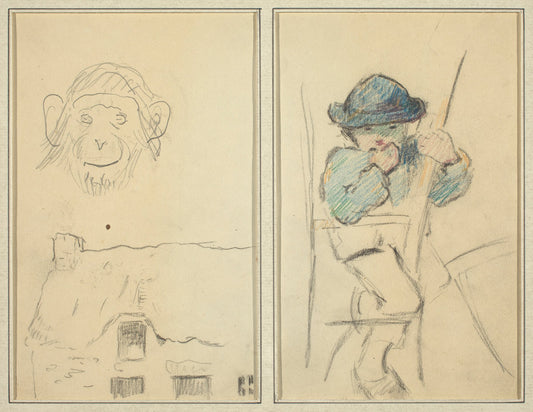 Monkey and Cottage; Little Breton Boy [recto] by Paul Gauguin (French, 1848 - 1903), 16X12"(A3)Poster Print