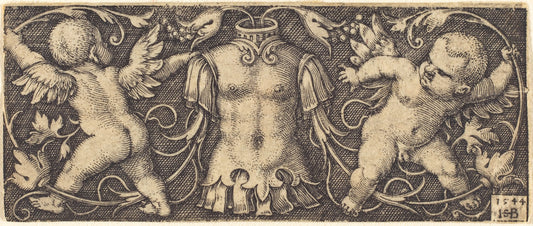 Ornament with Armour and Two Genii by Sebald Beham (German, 1500 - 1550), 16X12"(A3)Poster Print