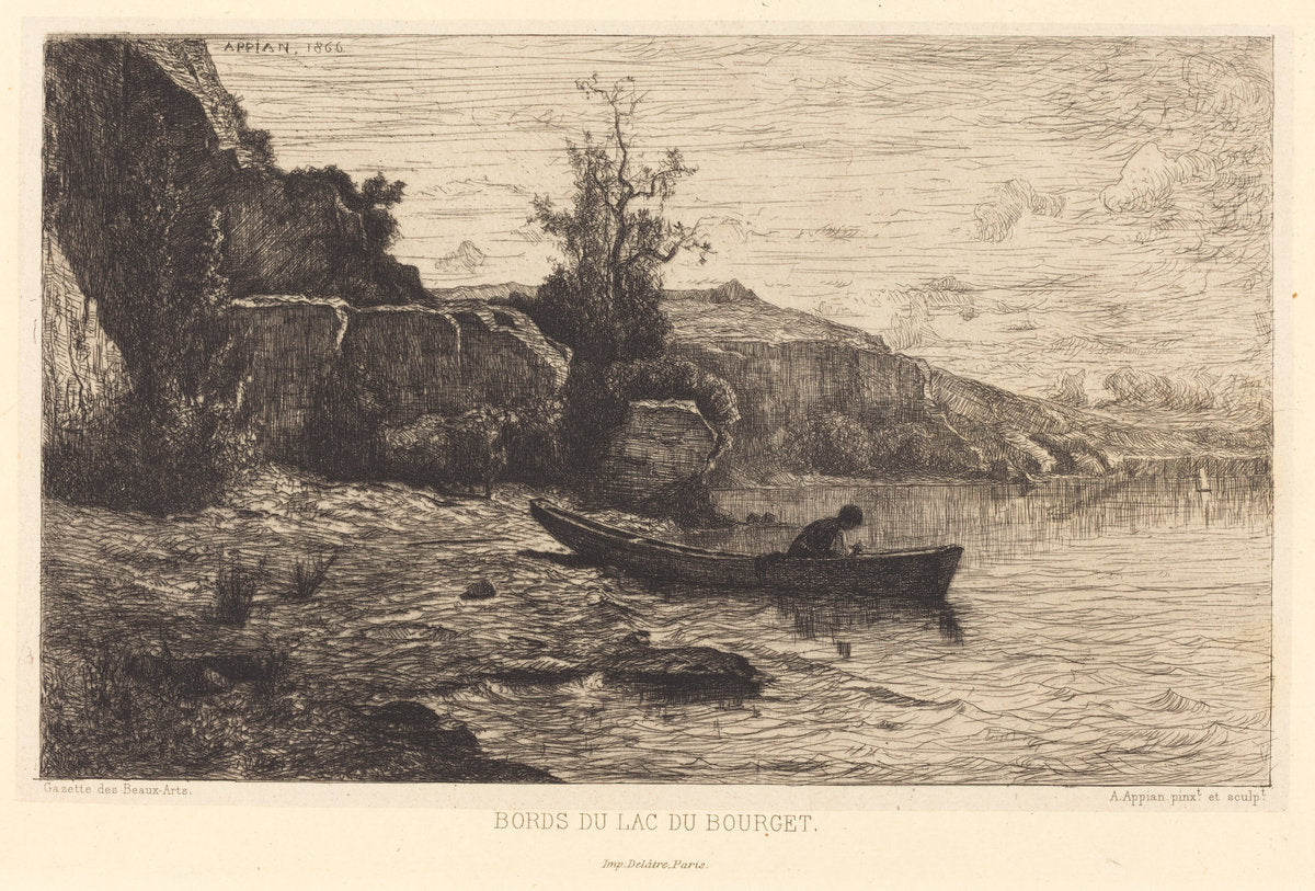 Bords du lac du Bourget by Adolphe Appian (French, 1818 - 1898), 16X12"(A3)Poster Print