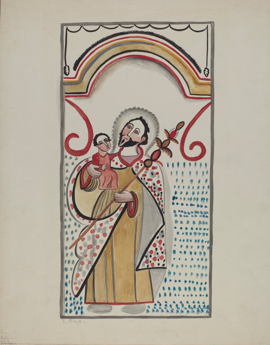 Detail from Large Altar on East Wall of Sanctuario Church at Chimayo. St. Christopher by E. Boyd (American, active c. 1935), 16X12"(A3)Poster Print