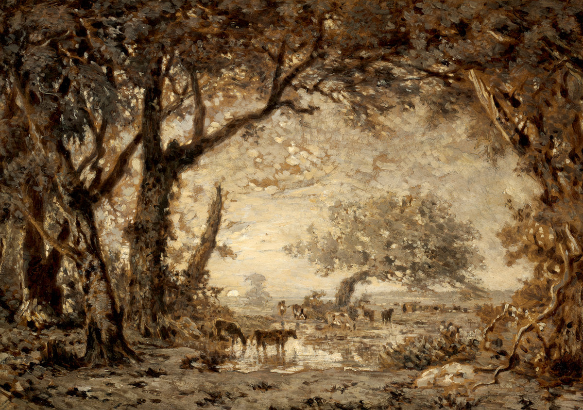 Sunset from the Forest of Fontainebleau by Théodore Rousseau (French, 1812 - 1867), 16X12"(A3)Poster Print