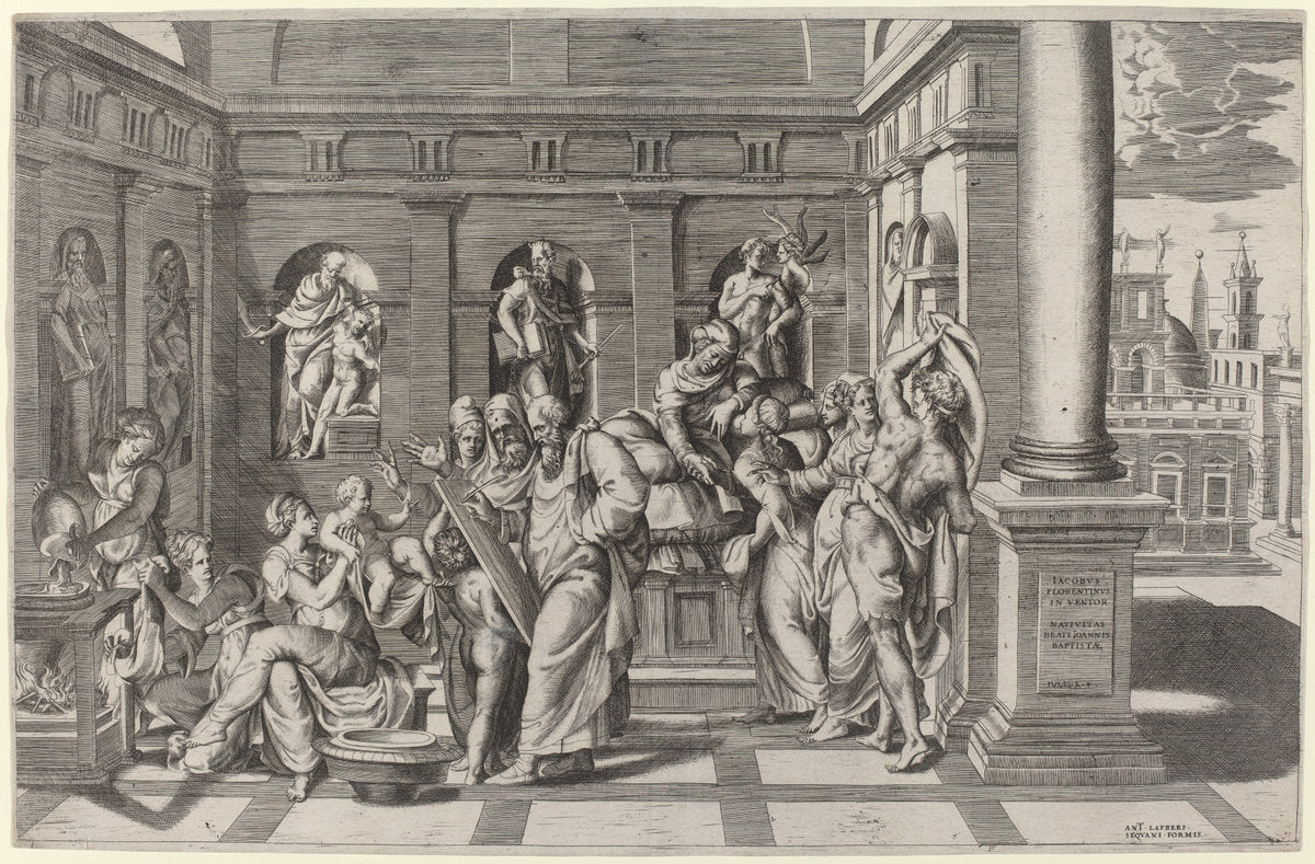 The Birth of Saint John the Baptist by Giulio Bonasone (Italian, c. 1498 - c. 1580), 16X12"(A3)Poster Print