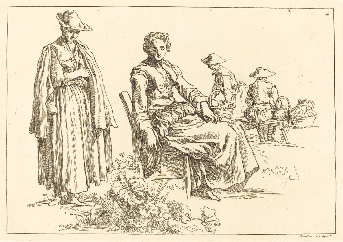 Figures in a Landscape by François Boucher after Abraham Bloemaert (French, 1703 - 1770), 16X12"(A3)Poster Print