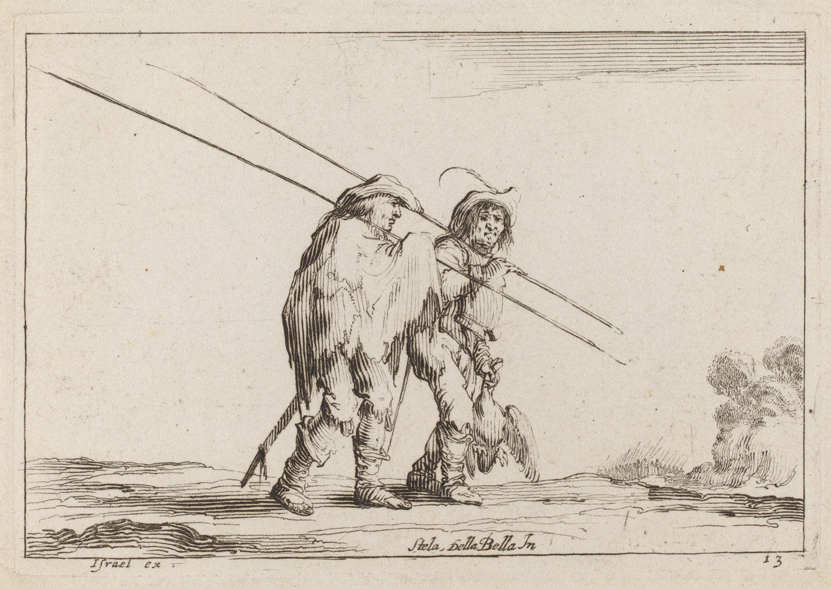 Two Pikemen Traveling on Foot by Claude Goyrand after Stefano Della Bella (French, 1620 - c. 1662), 16X12"(A3)Poster Print