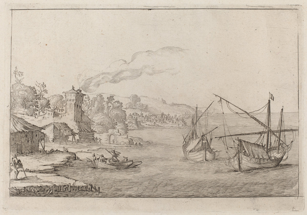 Coastal Landscape with Anchored Vessels by Ercole Bazicaluva (Italian, c. 1610 - 1661 or after), 16X12"(A3)Poster Print