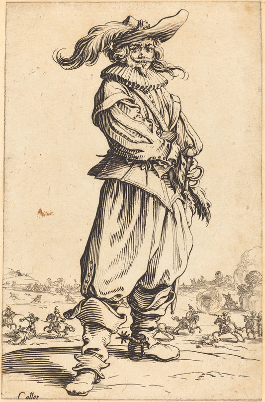 Soldier with Feathered Hat by Jacques Callot (French, 1592 - 1635), 16X12"(A3)Poster Print
