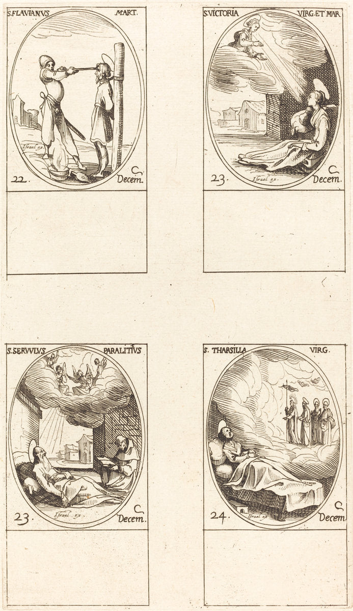 St. Flavian; St. Victoria; St. Servulus; St. Tharsilla by Jacques Callot (French, 1592 - 1635), 16X12"(A3)Poster Print