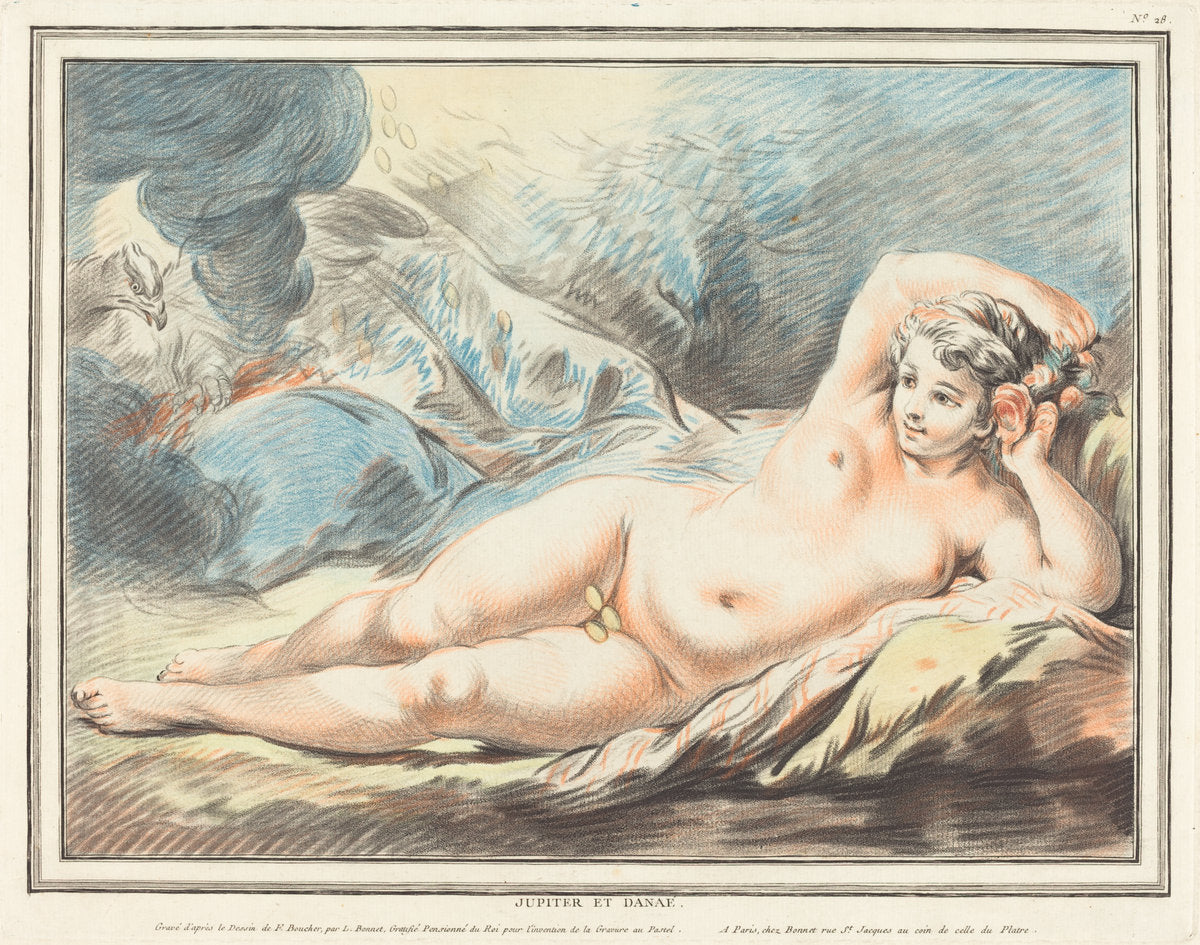 Jupiter and Danaë by Louis-Marin Bonnet after François Boucher (French, 1736 - 1793), 16X12"(A3)Poster Print
