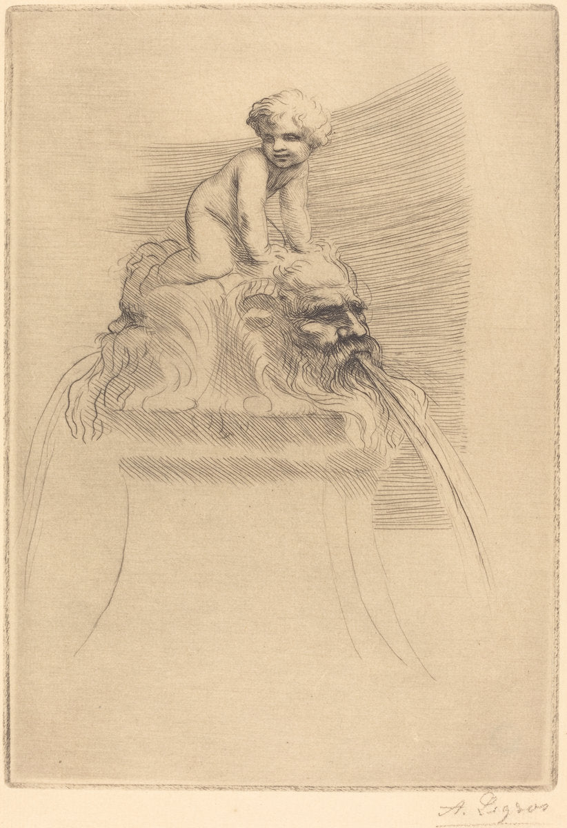 Small Fountain, Child Playing on the Grotesques (Petite fontaine, enfant qui joue surdes masques) by Alphonse Legros (French, 1837 - 1911), 16X12"(A3)Poster Print