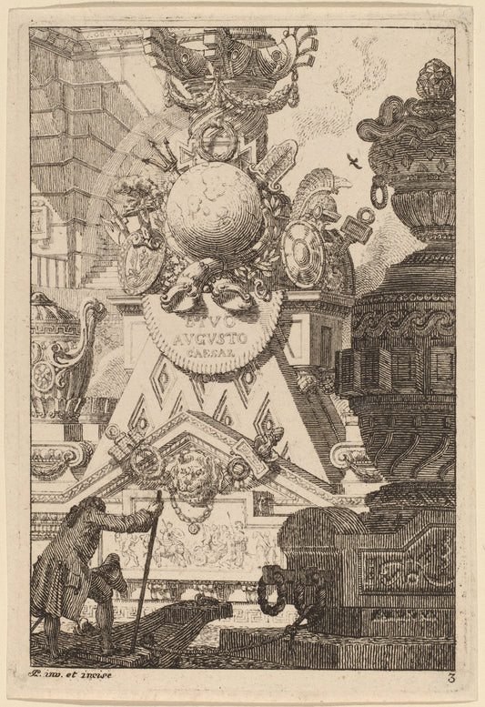 Fantasy of an Antique Trophy to Augustus by Carl Schütz (Austrian, 1745 - 1800), 16X12"(A3)Poster Print