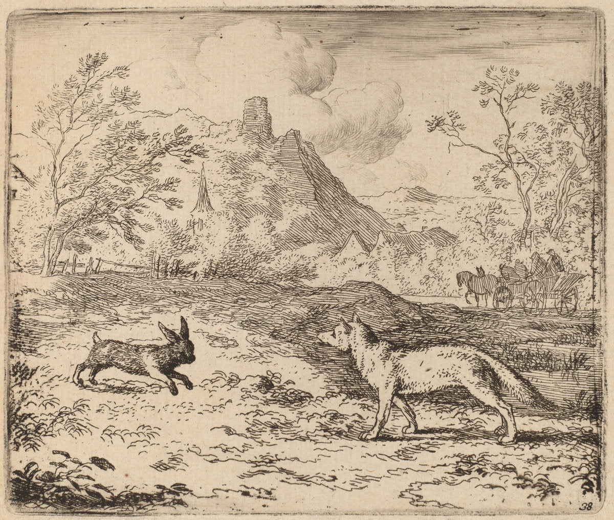 Reynard and the Rabbit by Allart van Everdingen (Dutch, 1621 - 1675), 16X12"(A3)Poster Print