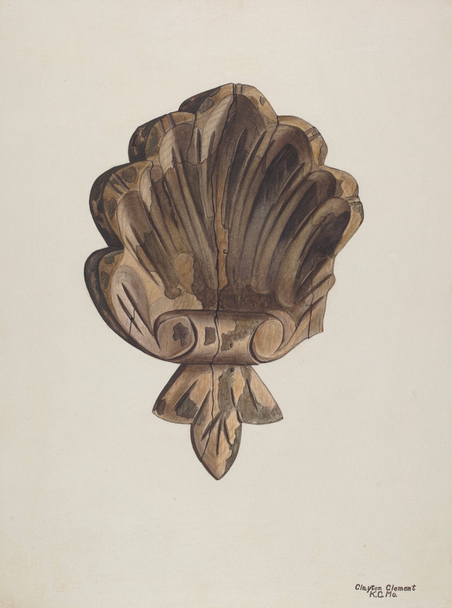 Wood Carving - Shell by Clayton Clements (American, active c. 1935), 16X12"(A3)Poster Print