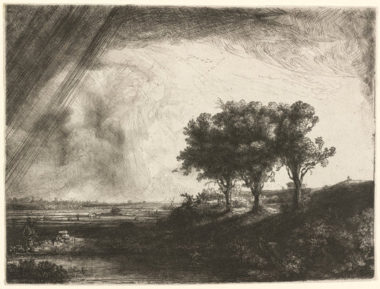 The Three Trees by Rembrandt van Rijn (Dutch, 1606 - 1669), 16X12"(A3)Poster Print