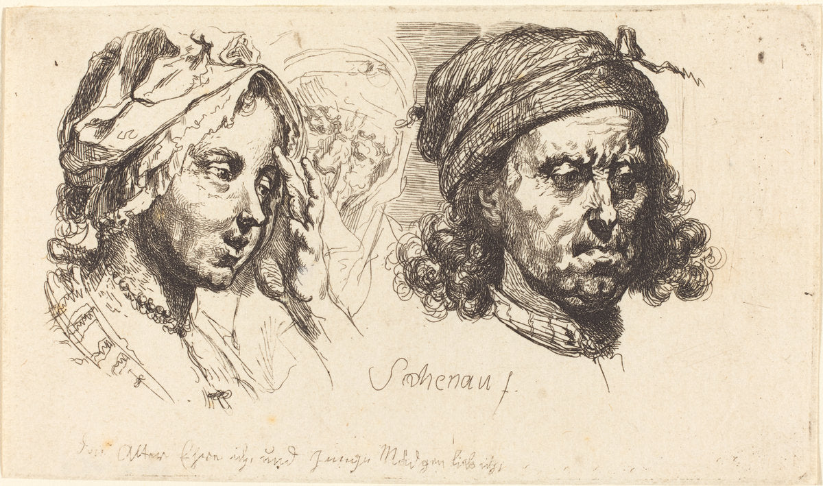 Young Woman, Old Woman, and Man with Long Hair by Johann Eleazar Schenau (German, 1737 - 1806), 16X12"(A3)Poster Print