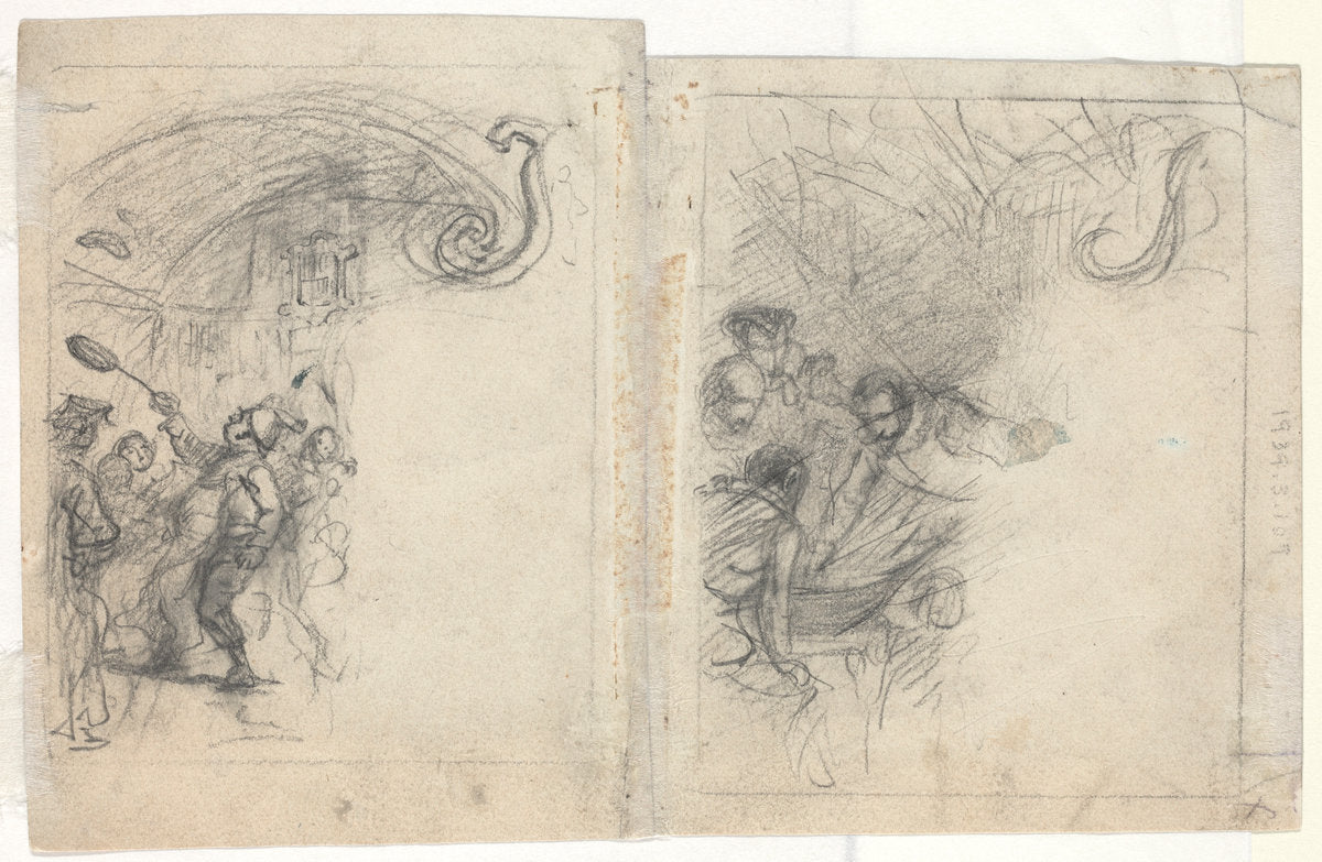 Chef Tossing Pancakes and Group of Four Men [verso] by Felix Octavius Carr Darley (American, 1822 - 1888), 16X12"(A3)Poster Print