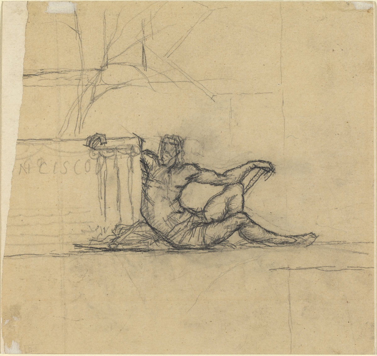 Seated Male Figure for "San Francisco" by Charles Meryon (French, 1821 - 1868), 16X12"(A3)Poster Print