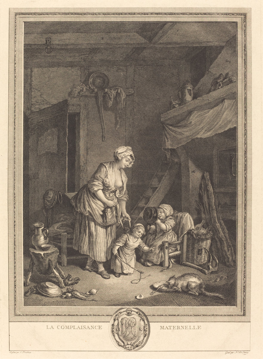 La Complaisance maternelle by Nicolas Delaunay after Sigmund Freudenberger (French, 1739 - 1792), 16X12"(A3)Poster Print