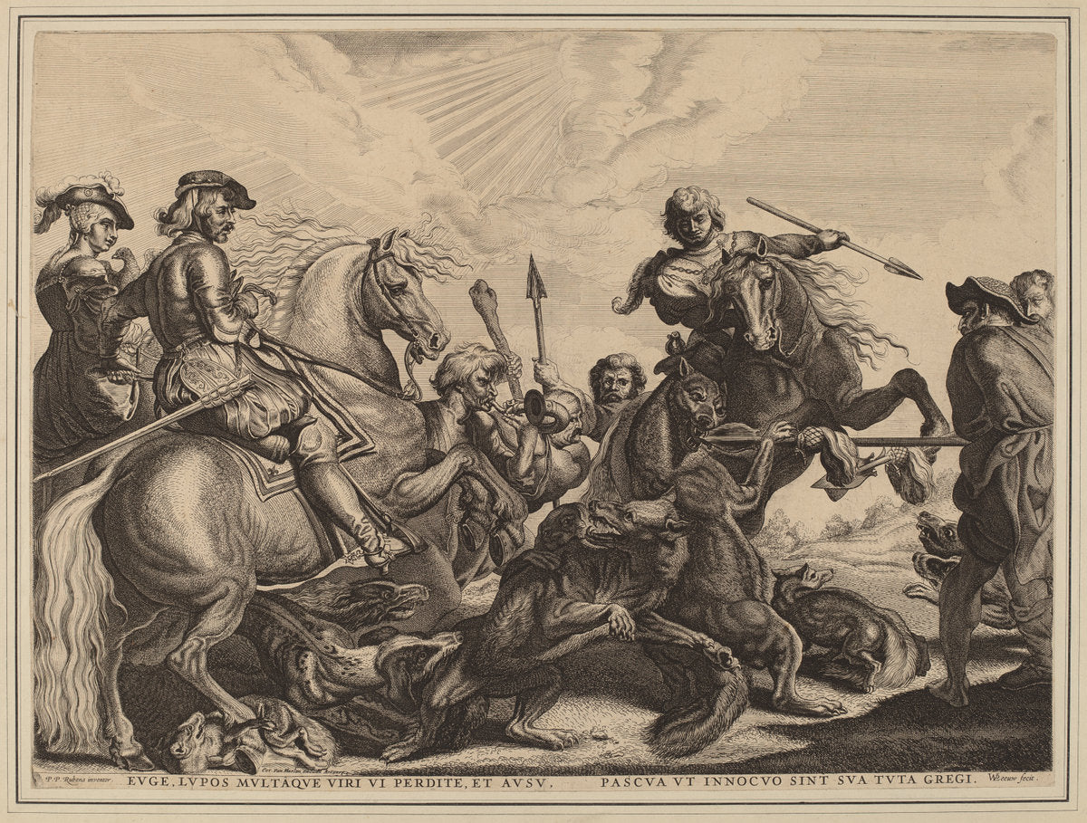 The Wolf Hunt by Willem van der Leeuw after Sir Peter Paul Rubens (Flemish, 1603 - c. 1665), 16X12"(A3)Poster Print