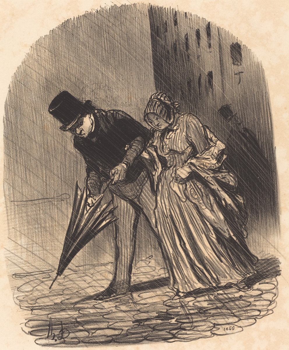 Inconvénient d'un parapluie a ressorts trop compliqués by Honoré Daumier (French, 1808 - 1879), 16X12"(A3)Poster Print