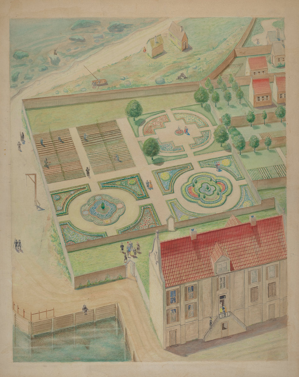 Whitehall Estate and Garden by Leo Drozdoff (American, 1913 - 1964), 16X12"(A3)Poster Print