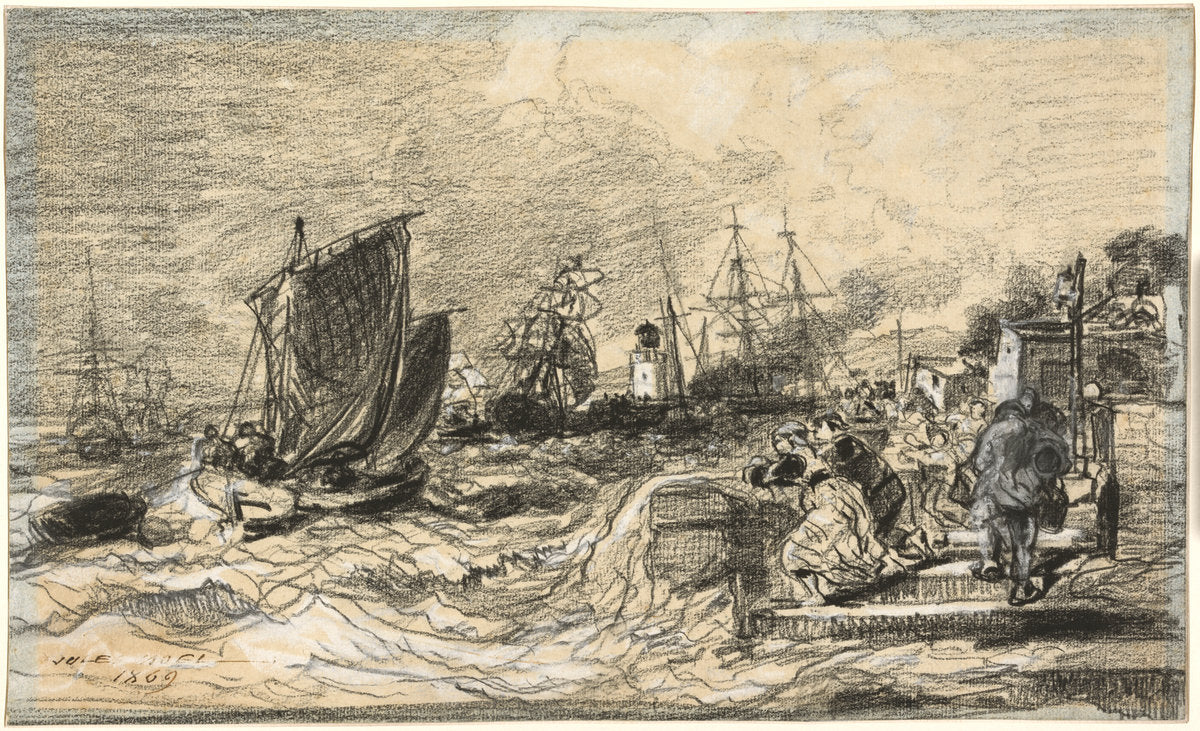 Breton Port with an Approaching Storm by Jules Noël (French, 1815 - 1881), 16X12"(A3)Poster Print