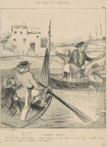 Combat Naval by Honoré Daumier (French, 1808 - 1879), 16X12"(A3)Poster Print