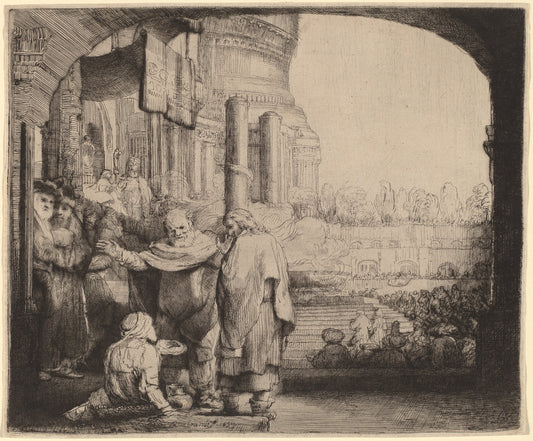 Peter and John Healing the Cripple at the Gate of the Temple by Rembrandt van Rijn (Dutch, 1606 - 1669), 16X12"(A3)Poster Print