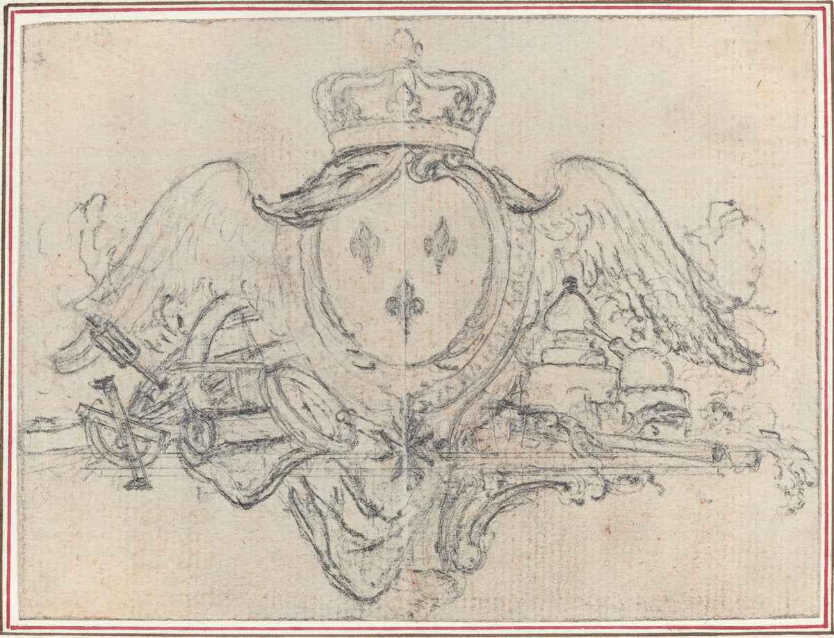Arms of the King of France with Wings and Scientific Instruments by Hubert François Gravelot (French, 1699 - 1773), 16X12"(A3)Poster Print