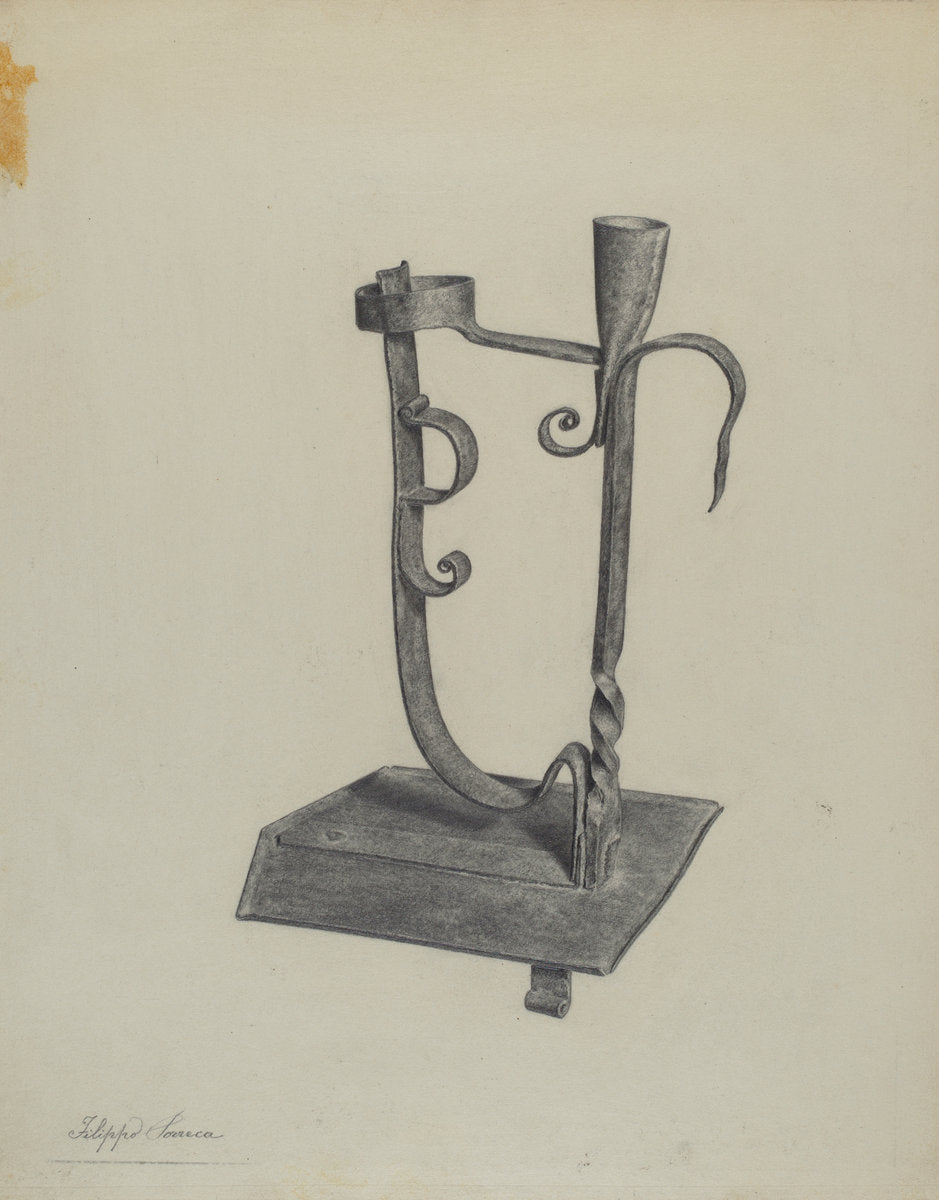 Rush Light and Candle Holder by Filippo Porreca (American, active c. 1935), 16X12"(A3)Poster Print