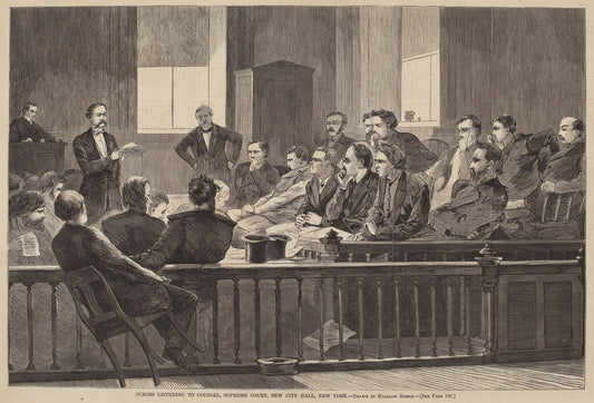 published 1869 by after Winslow Homer (Jurors Listening to Counsel, Supreme Court, New City Hall, New York), 16X12"(A3)Poster Print
