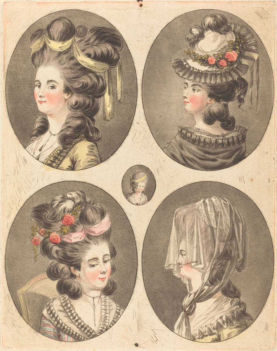 Modeles de coiffures by Jean-François Janinet (French, 1752 - 1814), 16X12"(A3)Poster Print