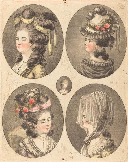 Modeles de coiffures by Jean-François Janinet (French, 1752 - 1814), 16X12"(A3)Poster Print